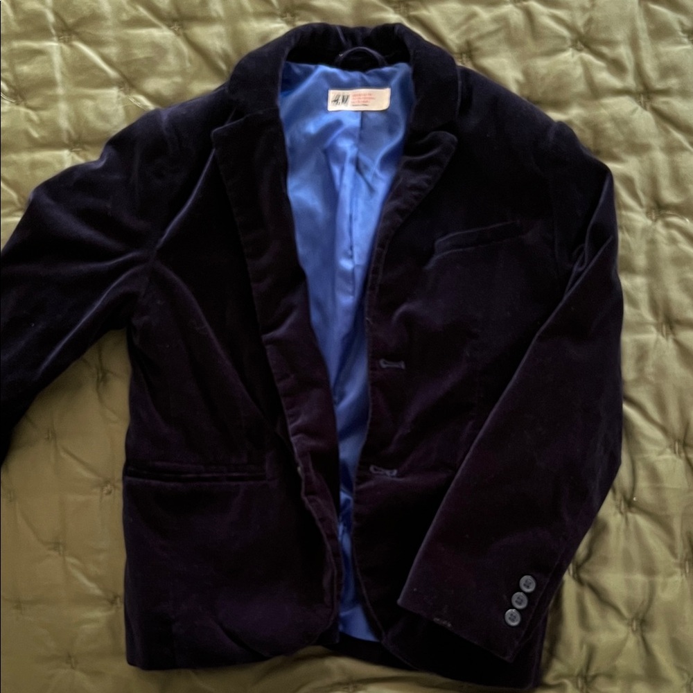 H&M Kids Velvet Blazer - Dark Purple with Blue Lining